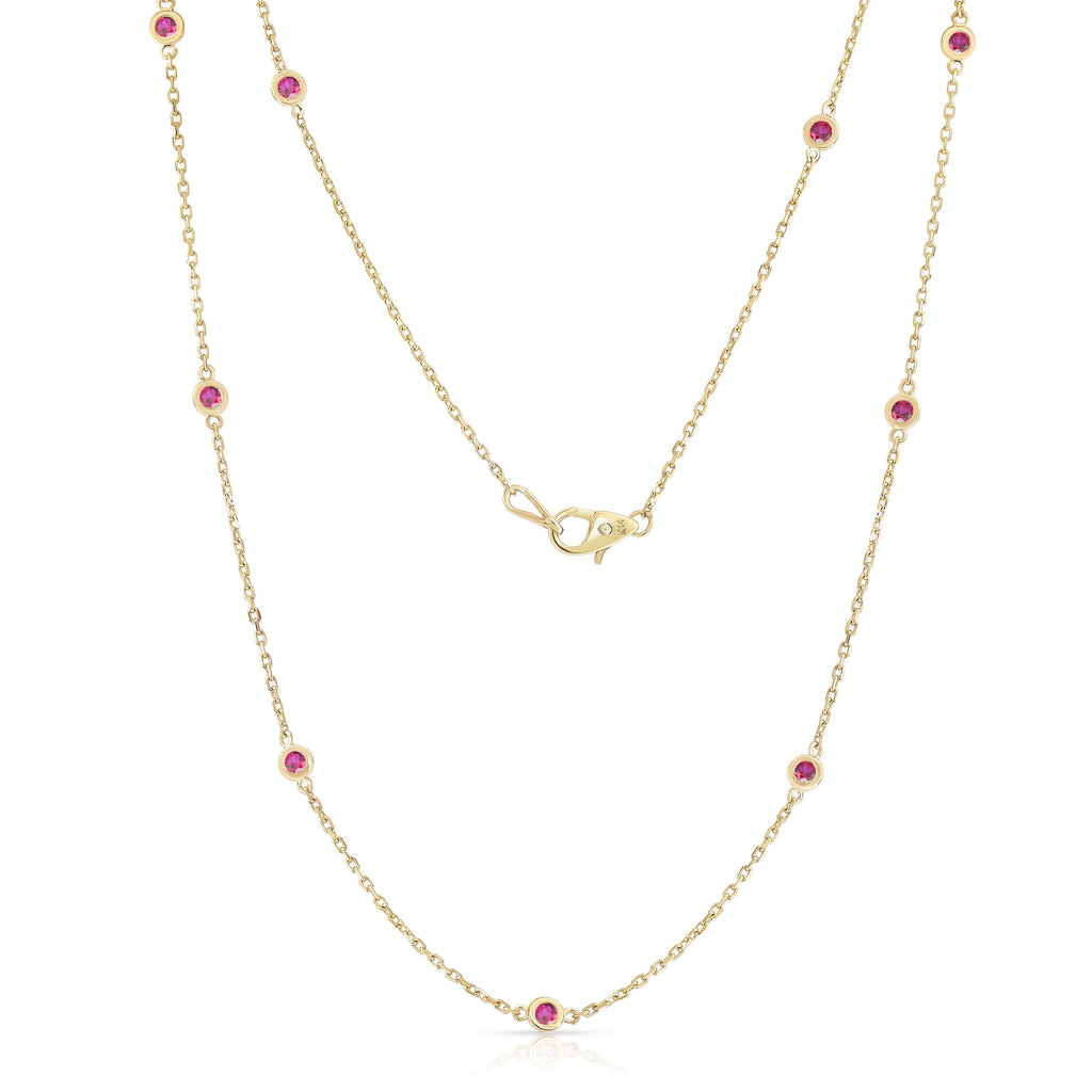 14K Yellow Gold 1 Ct Ruby 10 Station Necklace, 18 Inches