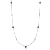 14K White Gold Amethyst & Diamond 11 Station Necklace (0.30 Ct, G-H, SI2-I1), 17-18" Chain