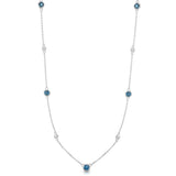 14K White Gold London Blue Topaz & Diamond 11 Station Necklace (0.30 Ct, G-H, SI2-I1), 17-18" Chain