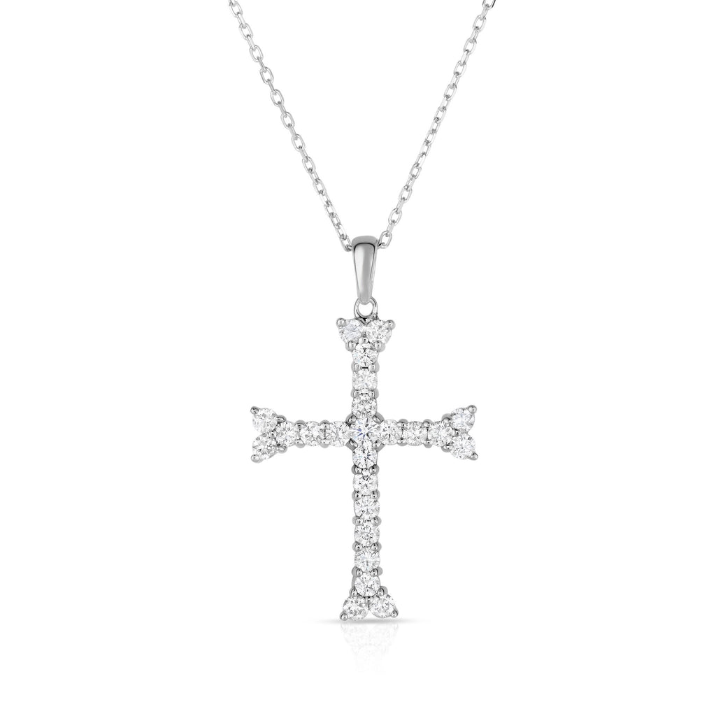 14K White Gold Diamond (1 Ct, G-H Color, SI2-I1 Clarity) Cross Pendant With 18" Gold Chain