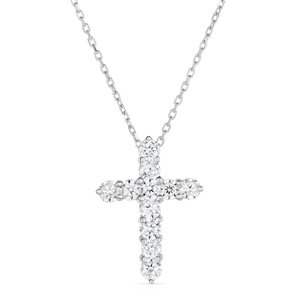 14K White Gold Diamond (1.8 Ct, G-H Color, SI2-I1 Clarity) Cross Pendant With 18" Gold Chain