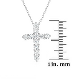 14K White Gold Diamond (1.8 Ct, G-H Color, SI2-I1 Clarity) Cross Pendant With 18" Gold Chain