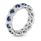 14K White Gold Blue Sapphire & Diamond ( 1.30 Ct, G-H Color, SI2-I1 Clarity) Eternity Wedding Ring