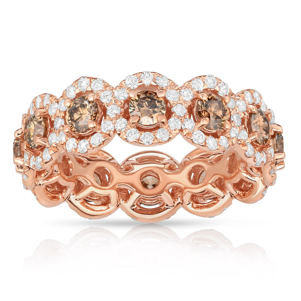 14K Rose Gold Champagne & White Diamond (2.55 Ct, G-H Color, SI2-I1 Clarity) Eternity Wedding Ring