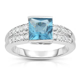 14K White Gold Princess Cut Gemstone & Diamond (0.25 Ct, G-H Color, I1-I2 Clarity) Ring