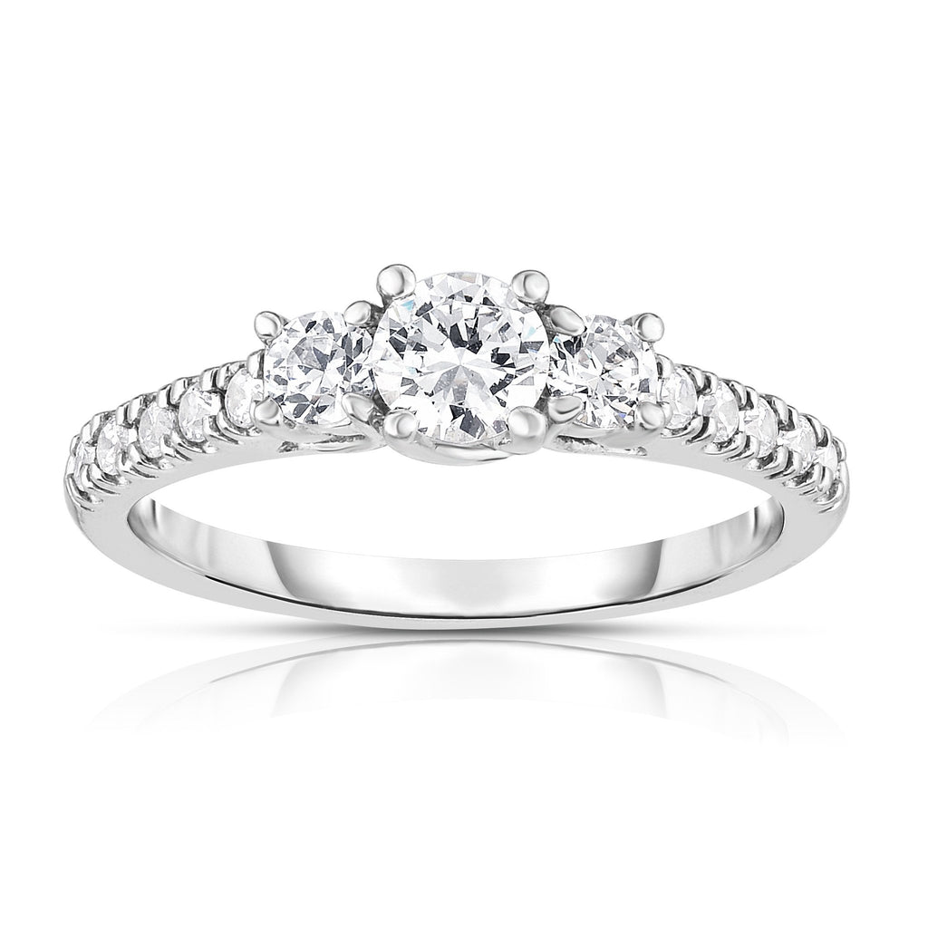 14K White Gold 3-Stone Diamond (3/4 Ct, G-H Color, SI2-I1 Clarity) Engagement Ring