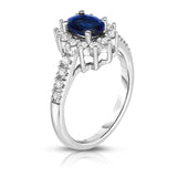 14K White Gold Oval Blue Sapphire & Diamond (0.40 Ct, G-H Color, I1-I2 Clarity) Ring