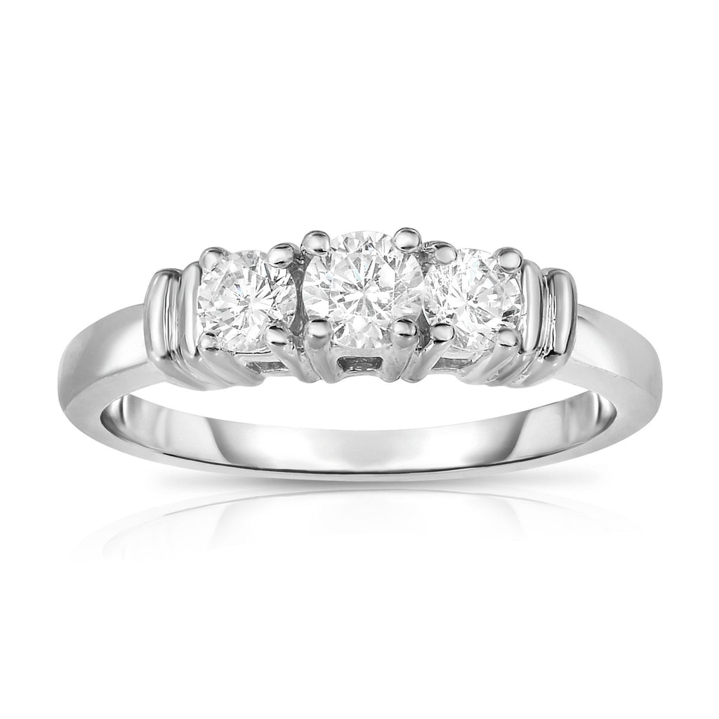 14K White Gold 3-Stone Diamond (0.50 Ct, G-H Color, SI2-I1 Clarity) Engagement Ring