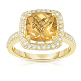 14K Yellow Gold Cushion Citrine & Diamond (0.40 Ct, G-H, SI2-I1 Clarity) Milligrain Ring