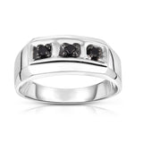 14K White Gold Black Diamond (0.14 Ct, I1-I2 Clarity, Black Color) Men's 3-Stone Ring