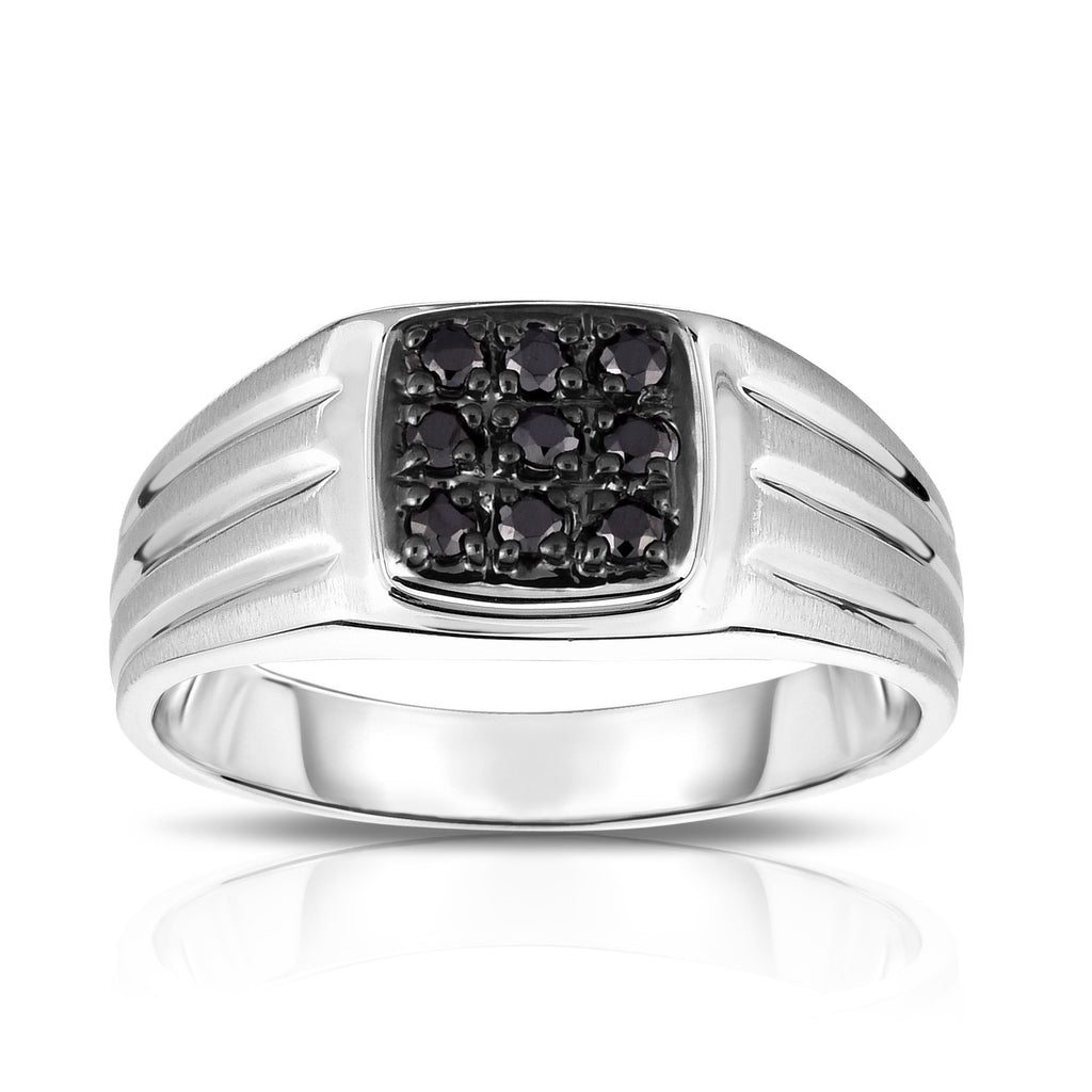14K White Gold Diamond (0.24 Ct, I1-I2 Clarity, Black Color) Men's 9-Stone Ring