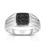 14K White Gold Diamond (0.24 Ct, I1-I2 Clarity, Black Color) Men's 9-Stone Ring