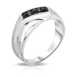 14K White Gold Black Diamond (0.18 Ct, I1-I2 Clarity, Black Color) Men's 3-Stone Ring