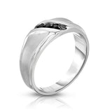 14K White Gold Black Diamond (0.08 Ct, I1-I2 Clarity, Black Color) Men's 3-Stone Ring