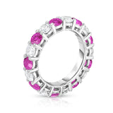 14K White Gold Pink Sapphire & Diamond (4.00 Ct-5.00 Ct, SI2-I1 Clarity) Eternity Ring