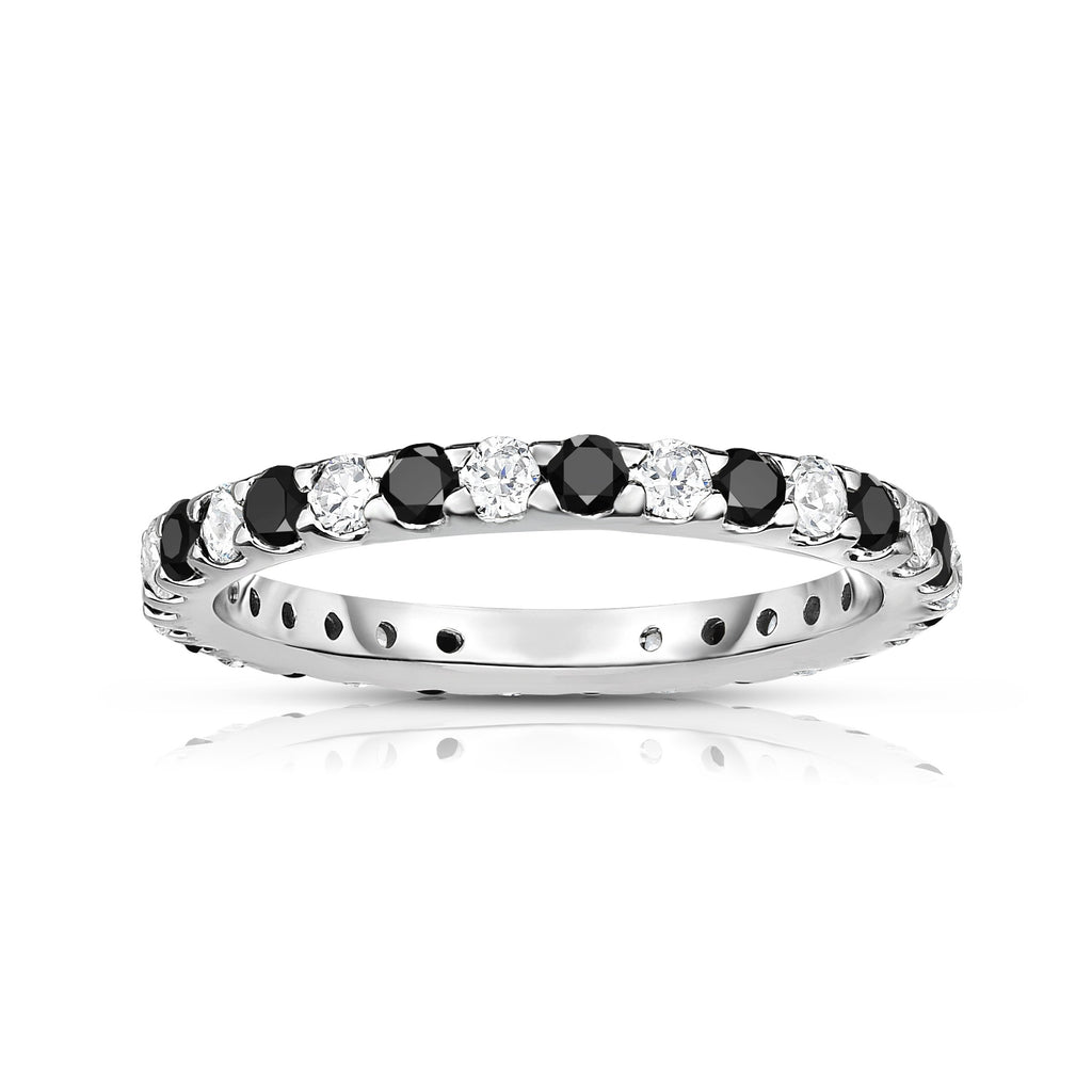 14K White Gold Black & White Diamond (0.90 Ct-1.00 Ct, SI2-I1 Clarity) Eternity Ring