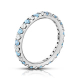 14K White Gold Swiss Blue Topaz & Diamond (0.90 Ct-1.00 Ct, SI2-I1 Clarity) Eternity Ring