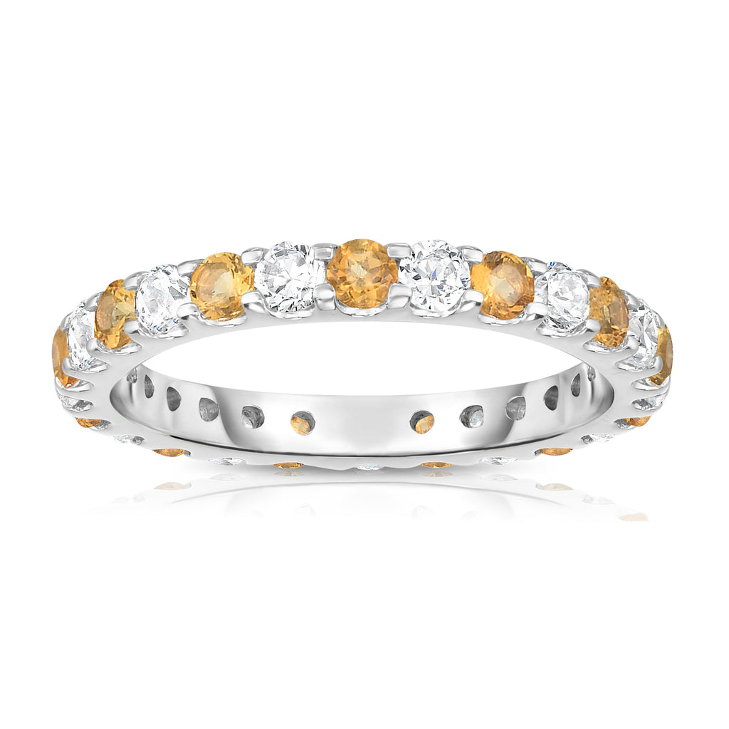 14K White Gold Citrine & Diamond (1.20-1.40 Ct TW, SI2-I1 Clarity) Eternity Ring