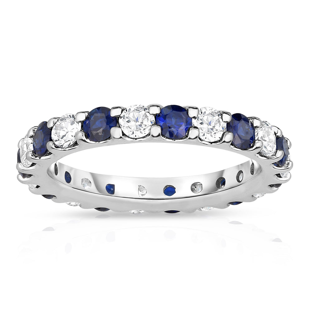 14K White Gold Blue Sapphire & Diamond (2.00-2.40 Ct TW, SI2-I1 Clarity) Eternity Band