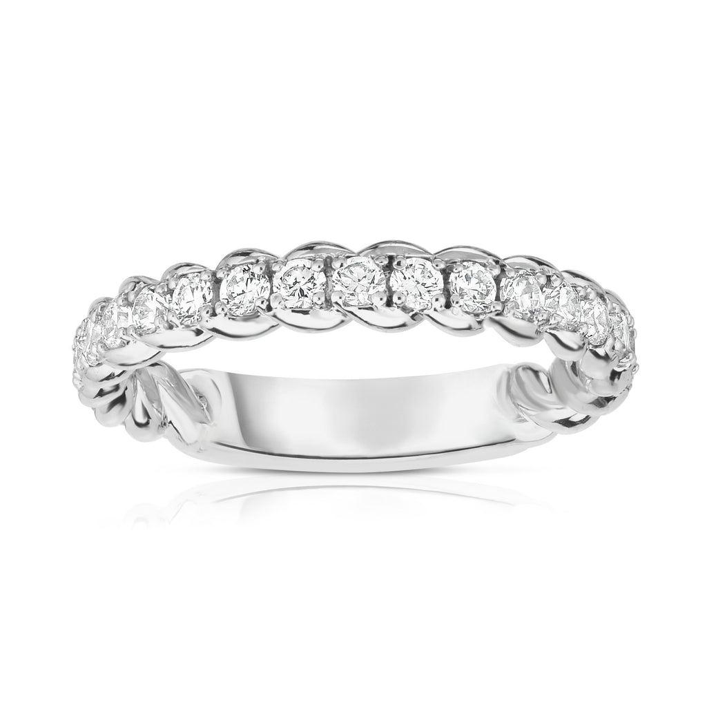 14K White Gold Diamond (0.68 Ct, G-H Color, SI2-I1 Clarity) Twisted Wedding Band