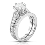 GIA Certified 14K White Gold Diamond (1.40 Ct, G Color, SI2 Clarity) 6-Prongs Engagement Ring Set