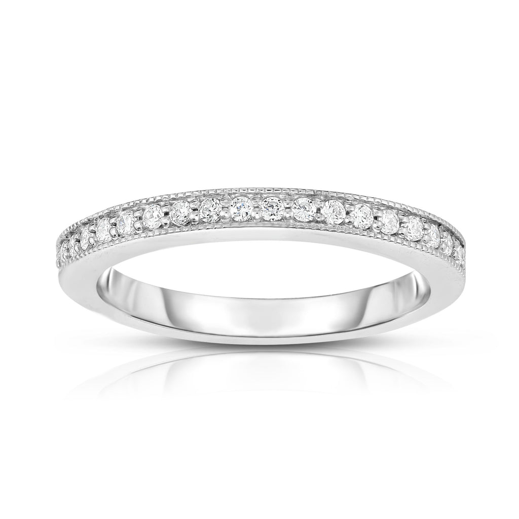 14K White Gold Diamond (0.20 Ct, G-H Color, SI2-I1 Clarity) Milligrain Wedding Band