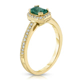 14K Yellow Gold Emerald Cut Emerald & Diamond (0.15 Ct, G-H, SI2-I1) Ring