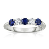 14K White Gold 5-Stone Blue Sapphire & Diamond (0.25 Ct, G-H Color, SI2-I1 Clarity) Ring