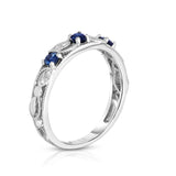 14K White Gold Blue Sapphire & Diamond (0.06 Ct, G-H, SI2-I1 Clarity) Stackable Ring