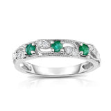 14K Gold Emerald & Diamond (0.06 Ct, G-H, SI2-I1 Clarity) Stackable Ring