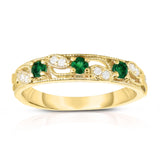 14K Gold Emerald & Diamond (0.06 Ct, G-H, SI2-I1 Clarity) Stackable Ring