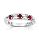14K White Gold Ruby & Diamond (0.06 Ct, G-H, SI2-I1 Clarity) Stackable Ring