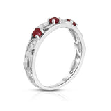 14K White Gold Ruby & Diamond (0.06 Ct, G-H, SI2-I1 Clarity) Stackable Ring