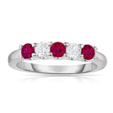 14K White Gold 5-Stone Ruby & Diamond (0.25 Ct, G-H Color, SI2-I1 Clarity) Ring