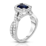 14K White Gold Blue Sapphire & Diamond (0.85 Ct, G-H Color, I1-I2 Clarity) Braided Ring