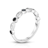 14K White Gold Black & White Diamond (0.30 Ct, G-H Color, SI2-I1 Clarity) Stackable Milligrain Ring