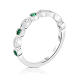 14K White Gold Emerald & Diamond (0.08 Ct, G-H Color, SI2-I1 Clarity) Stackable Milligrain Ring