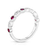 14K White Gold Ruby & Diamond (0.08 Ct, G-H Color, SI2-I1 Clarity) Stackable Milligrain Ring
