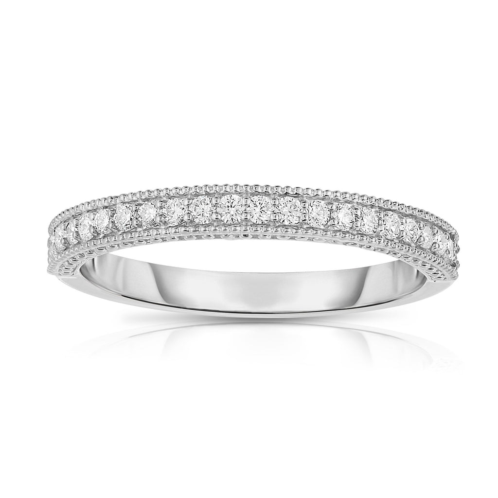 14K White Gold Diamond (0.22 Ct, G-H Color, SI2-I1 Clarity) Milligrain Wedding Band