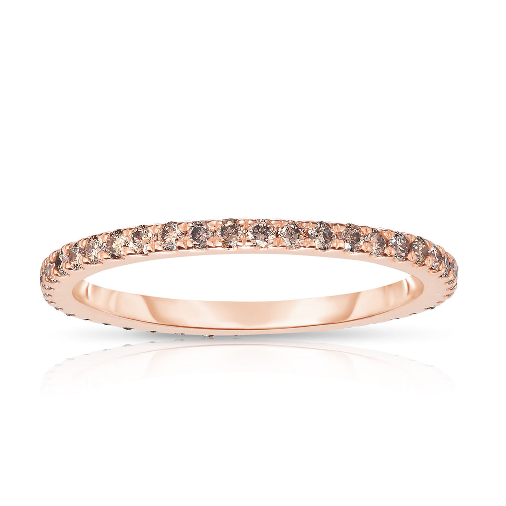 14K Rose Gold Champagne Diamond (0.40 Ct, Brown Color, I1-I2Clarity) Eternity Wedding Band