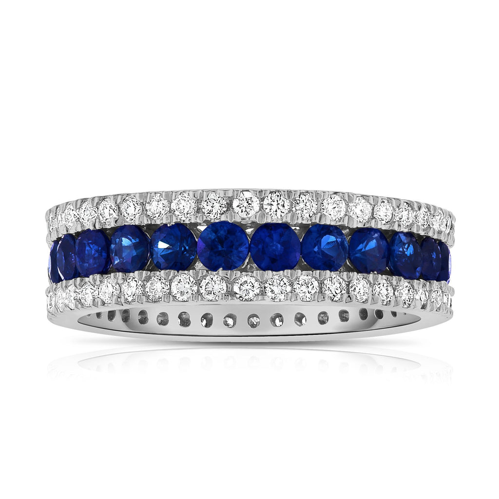 14K White Gold Blue Sapphire & Diamond (0.95 Ct, G-H Color, SI2-I1 Clarity) Ring