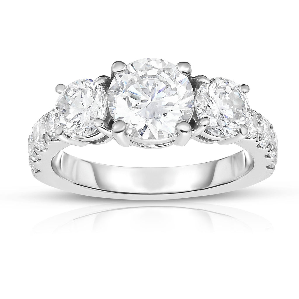 GIA Certified 14K White Gold Diamond (3.00 Ct, G Color, SI2 Clarity) 3-Stone Engagement Ring