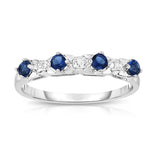 14K White Gold Blue Sapphire & Diamond (0.015 Ct, G-H Color, SI2-I1 Clarity) Ring
