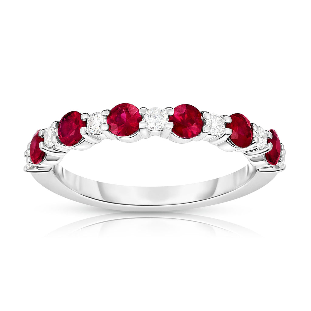 14K White Gold Ruby & Diamond (0.17 Ct, G-H Color, SI2-I1 Clarity) Ring