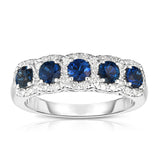 14K White Gold Blue Sapphire & Diamond (0.35 Ct, G-H Color, SI2-I1 Clarity) Wedding Ring