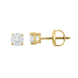 IGI Certified 14K  Gold Diamond (0.50 Ct, I-J, I1-I2) Stud Earrings With Screw-Backs