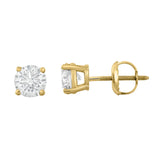 IGI Certified 14K  Gold Diamond (1 Ct, I-J, I1-I2) Stud Earrings With Screw-Backs