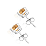 14K White Gold Citrine Stud Earrings (6 MM; Cushion Cut)